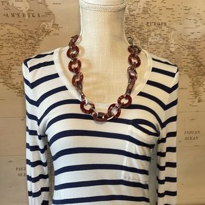 CAbi Medium Long Sleeve Nautical Blue and White Striped Shirt